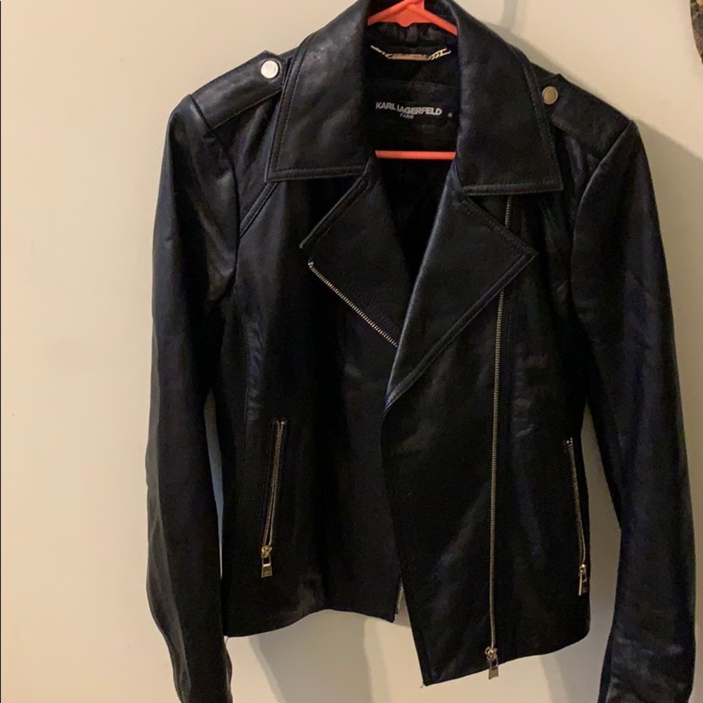Karl Lagerfeld Paris-Asymmetrical Leather Jacket